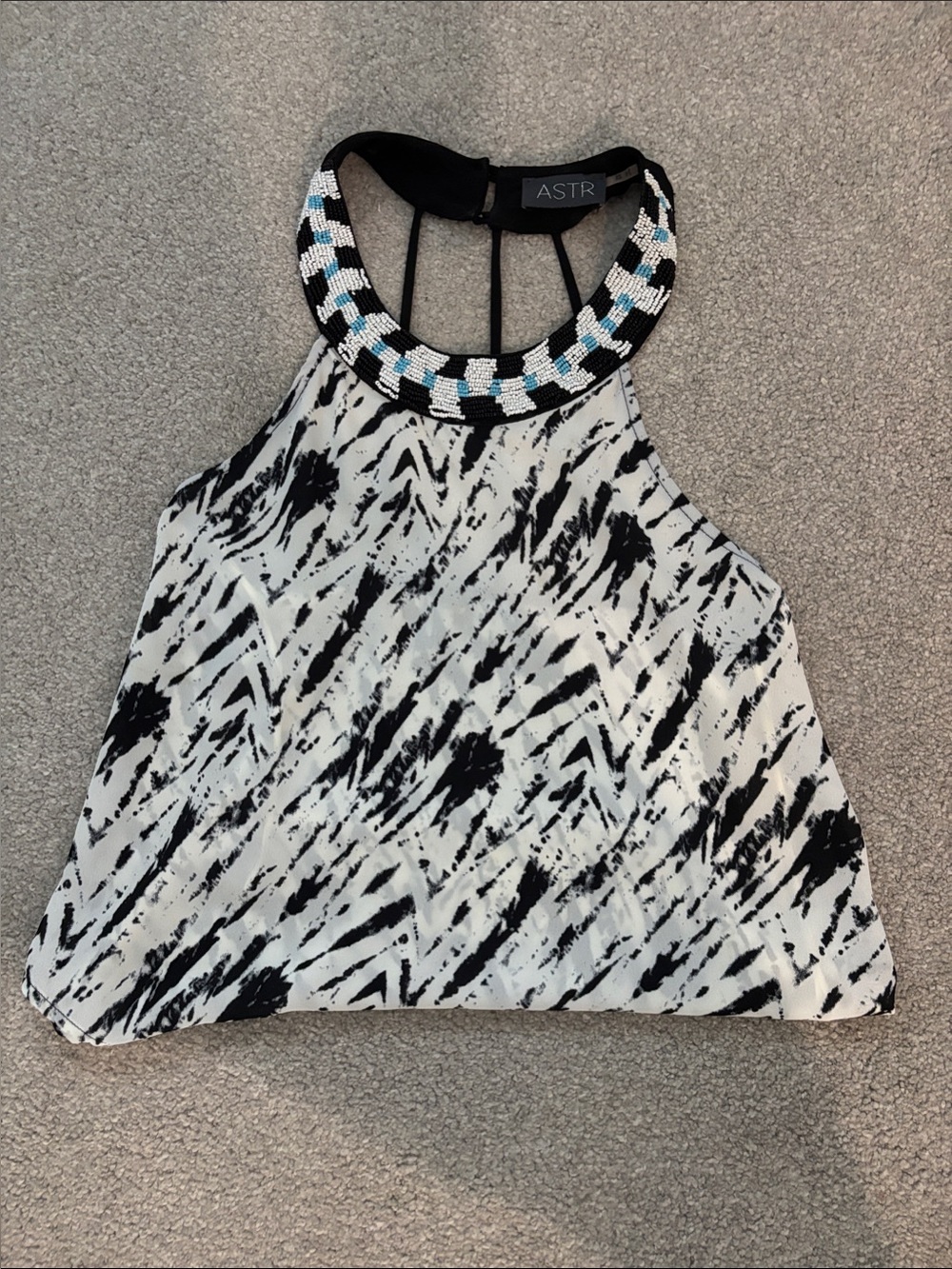 ASTR Black & White Beaded Halter Camisole